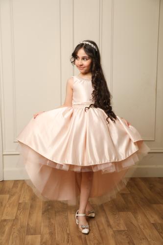 فستان بناتي ساتان وردي هاي لو