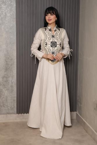 جلابية رمضانية فاخرة بيج بتطريز فخم