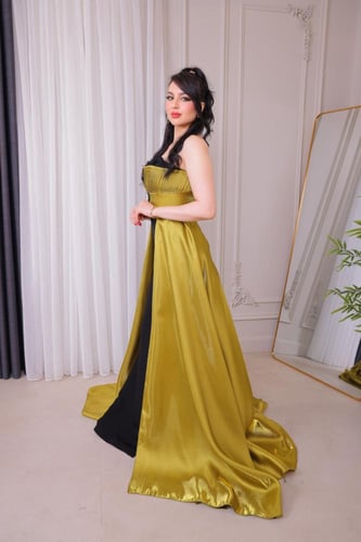 فستان سهرة انيق ممزوج بالون الأسود والزيتي الفاتح