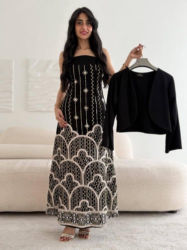 جلابية انيقة مطرزة مع جاكيت