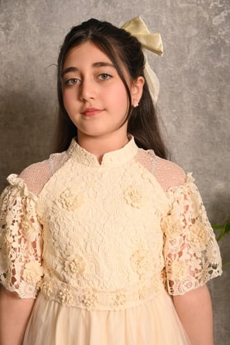 فستان بناتي قماش دانتيل مع شيفون