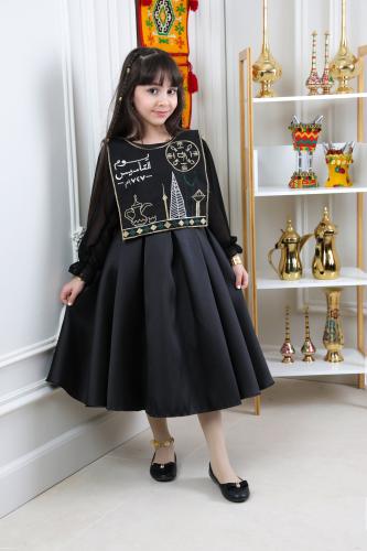 فستان بناتية فاخرة باللون الأسود مع تطريز تراثي أن...