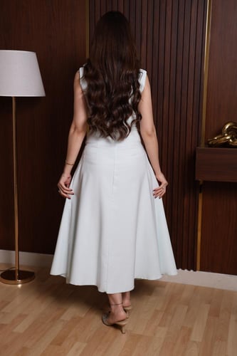 فستان العيد كتف واحد درابيه على الخصر