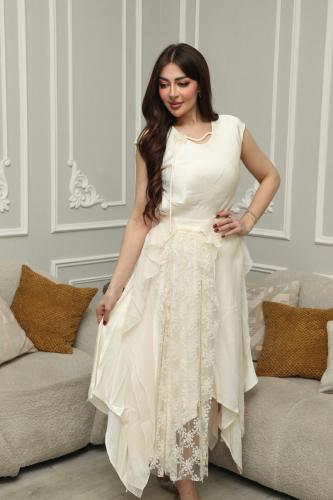 طقم العيد بلوزة بدون أكمام وتنورة دانتيل