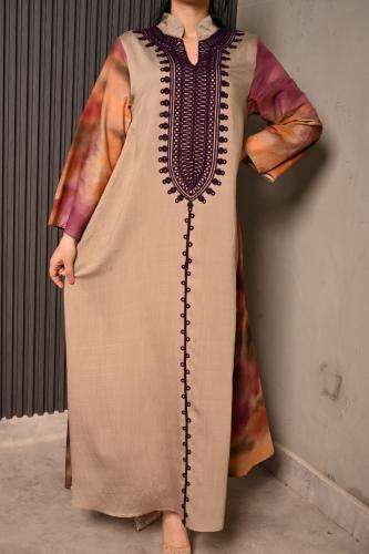 جلابية نسائية رمضانية بتطريز بنفسجي فاخر