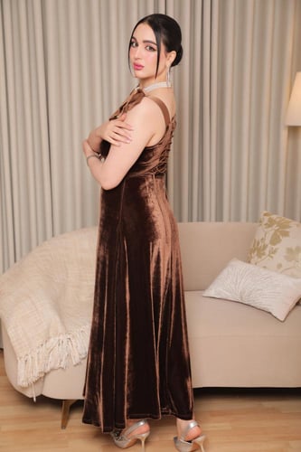 فستان شتوي مخملي ناعم