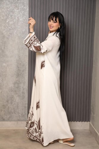 جلابية رمضانية مشجرة واسعة لون عاجي