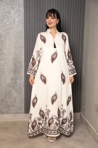 جلابية رمضانية مشجرة واسعة لون عاجي