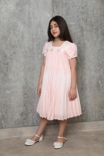 فستان بناتي قماش دانتيل مع شيفون