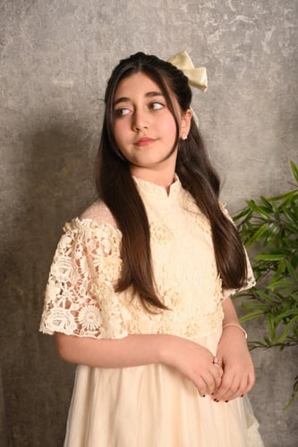 فستان بناتي قماش دانتيل مع شيفون