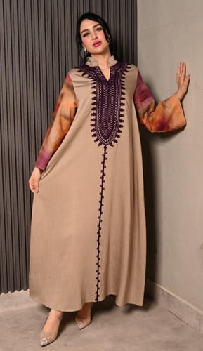 جلابية نسائية رمضانية بتطريز بنفسجي فاخر