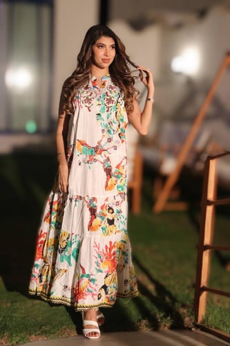 جلابية صيفي مشجرة أنيقه بتفاصيل ناعمة