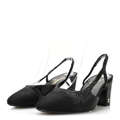 حذاء Chanel Strass Grosgrain Cap-Toe CC Slingback...