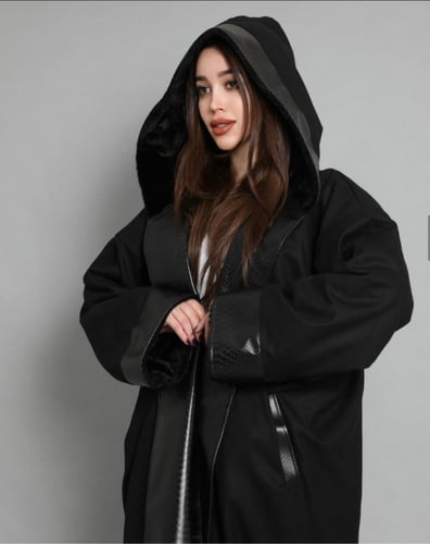 فروه قماش جوخ مع جلد على الاطراف -نسائي