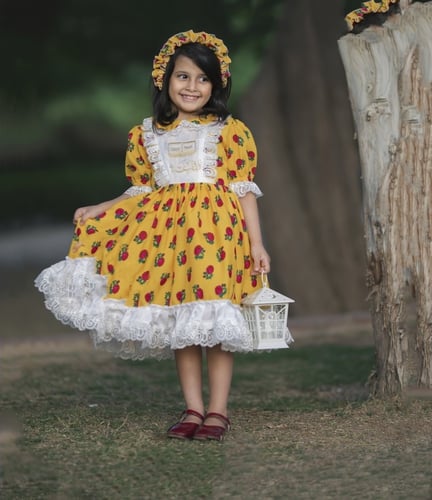 فستان شالكي اصفر /دانتيل