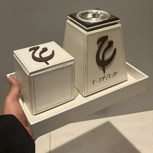 مباخر جلد بالاسم وحرف وعبارة تصميم حديث وأانيق