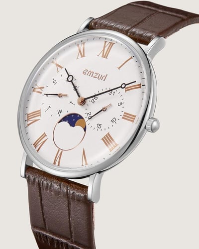 ساعة رجالية جلد من إمزوري بلون بني