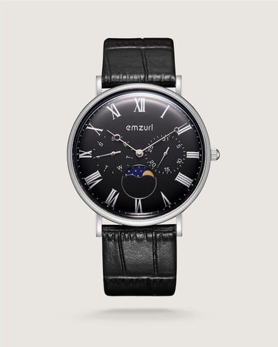 ساعة رجالية جلد من إمزوري بلون أسود