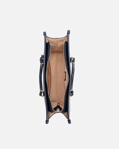 شنطة نسائيه من الجلد بلون بيج وأزرق