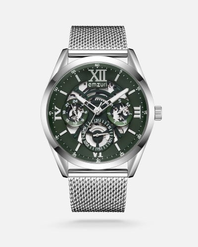 ساعة رجالية بسير شبكي فضي من إمزوري