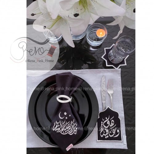 ‎طقم لشخصين رمادي +اسود ( 2مفرش مثبت جيب ملاعق + 2...