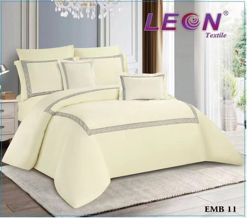 مفرش ليون مطرز يوناني نفرين 9 قطع قطن 100% حريري