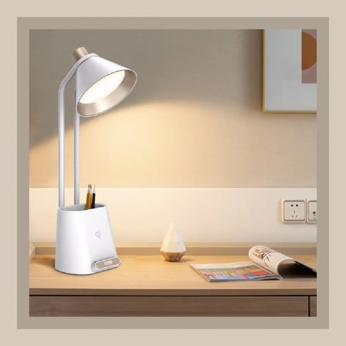 مصباح LED مع حامل للأقلام وشاحن لاسلكي