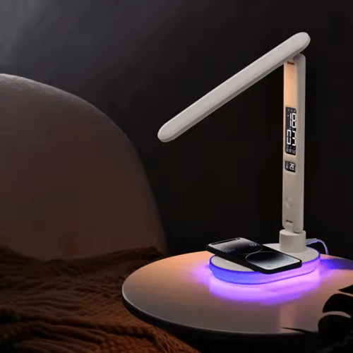 مصباح مكتبي بشاحن لاسلكي للجوال ومنفذ شحن