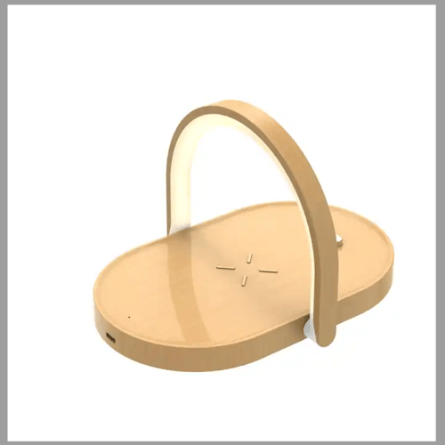 شاحن لاسلكي مع مصابح بإطار خشبي قابل للطي