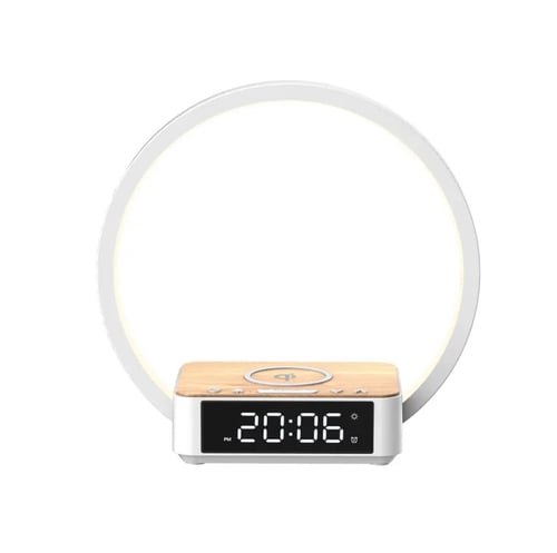 مصباح بإطار دائري مع ساعة وشاحن لاسلكي