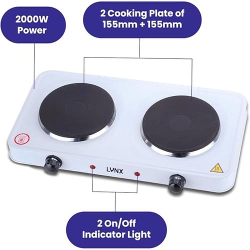 لينكس موقد كهربائي حجري شعلتين - 2000 واط - أبيض -...