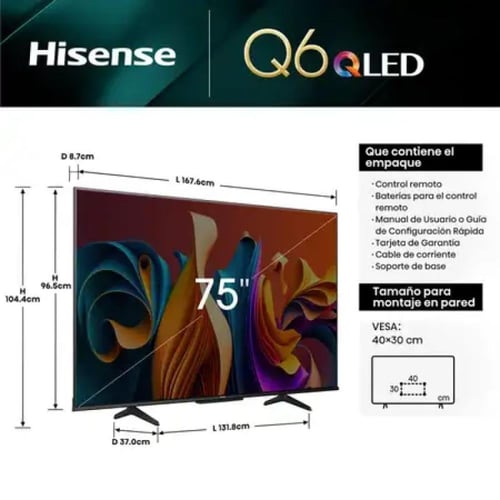 هايسنس شاشة 75 بوصة - دقة 4K QLED - نظام VIDAA OS...