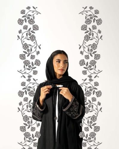 عباية لينن بتطريز ورد