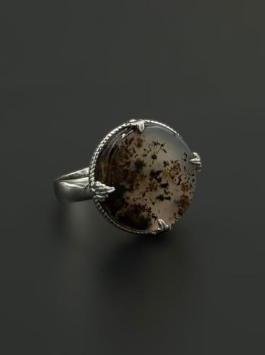 عقيق | خاتم ملكي تاج دائري فضة عيار 925 - شفاف ممو...