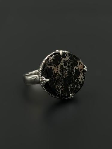 توروس | خاتم ملكي تاج دائري فضة عيار 925 - أسود مع...