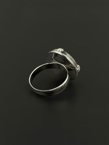 ماربل | خاتم ملكي تاج دائري فضة عيار 925 - رصاصي م...