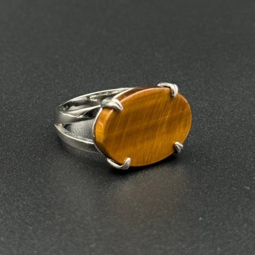 ببر | خاتم ملكي مخالب فضه عيار 925 - عسلي مخطط