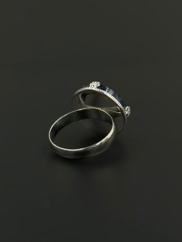 محيط | خاتم ملكي تاج دائري فضة عيار 925 - كحلي معر...