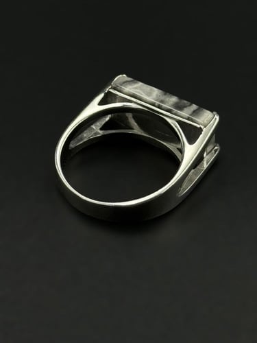 ماربل | خاتم ملكي مستطيل فضة عيار 925 - رصاصي مموج