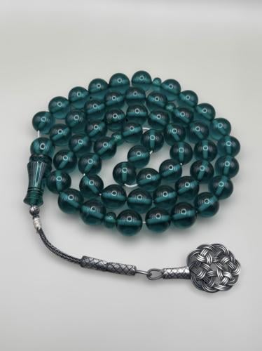 سبحة زعفرانية | تركواز شفاف مع طرابزونة فضة