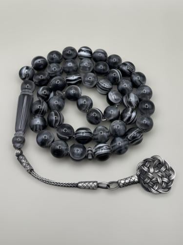 سبحة بكلايت | رمادي مموج مع طرابزونة فضة