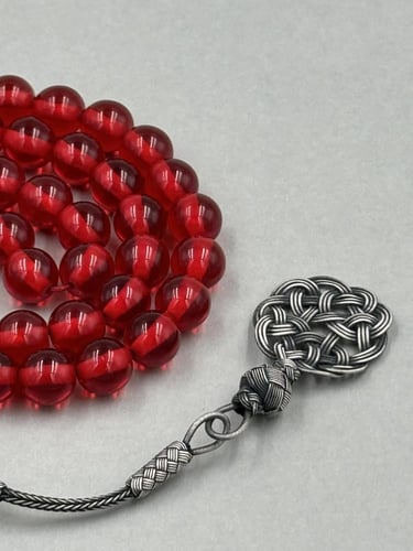 سبحة بكلايت | أحمر شفاف مع طرابزونة فضة