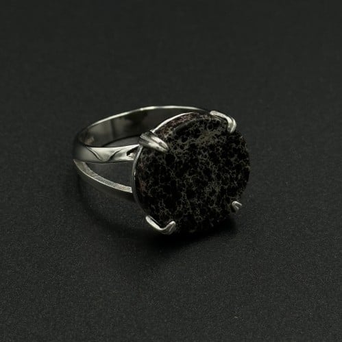 توروس | خاتم ملكي دائري فضه عيار 925 - أسود معرق