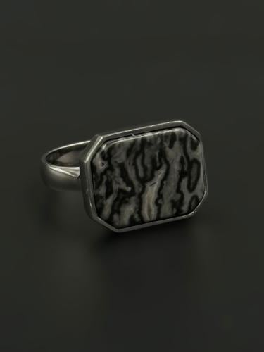 ماربل | خاتم ملكي معين فضة عيار 925 - رصاصي مموج