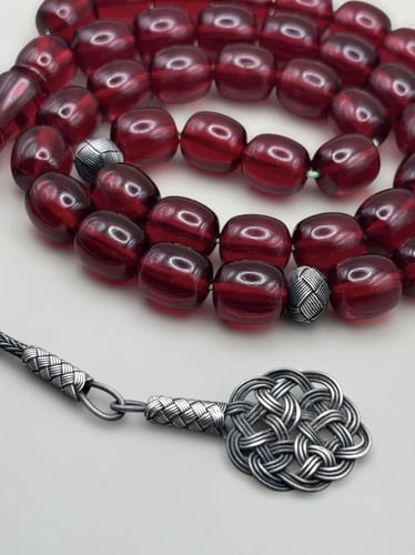 سبحة زعفرانية | رماني شفاف برميلي مع فواصل وطرابزو...