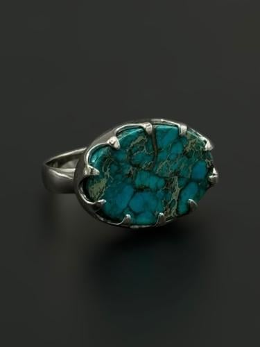 سماء | خاتم ملكي شنكار بيضاوي فضة عيار 925 - سماوي...