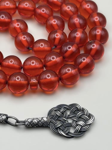 سبحة زعفرانية | زعفراني شفاف مع طرابزونة فضة