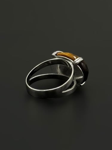 ببر | خاتم ملكي مخالب بارز فضة عيار 925 - عسلي ممو...