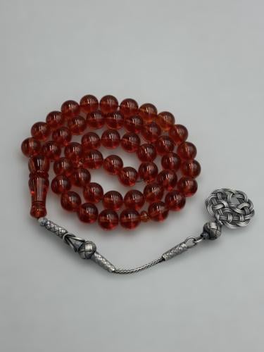 سبحة زعفرانية | برتقالي شفاف مع طرابزونة فضة