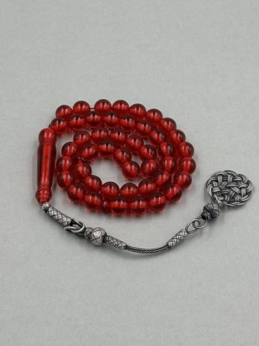 سبحة بكلايت | أحمر شفاف مع طرابزونة فضة